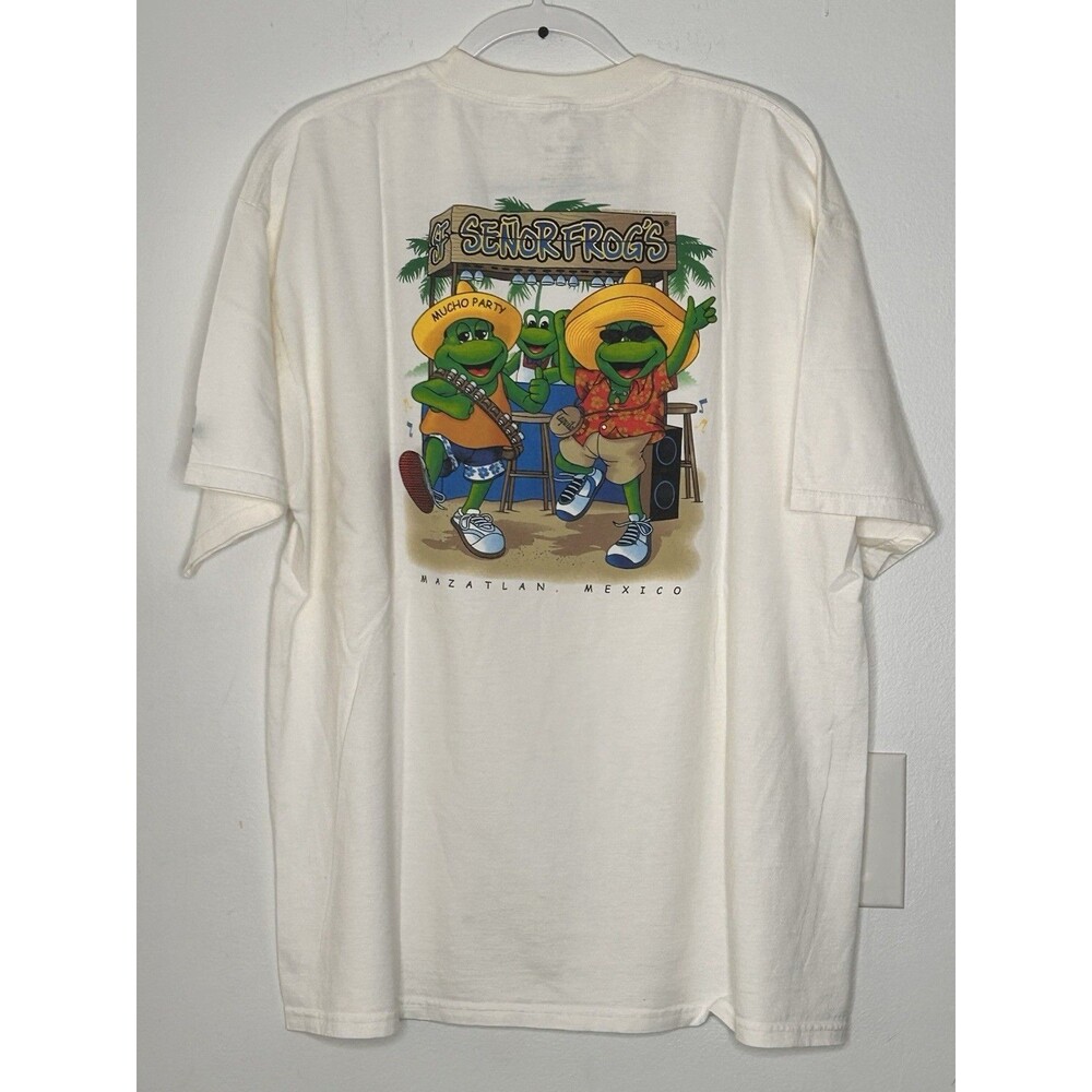Senor Frog's Shirt Mens XXL White Mazatlan Mexico Frog Party Graphic Tee Festive